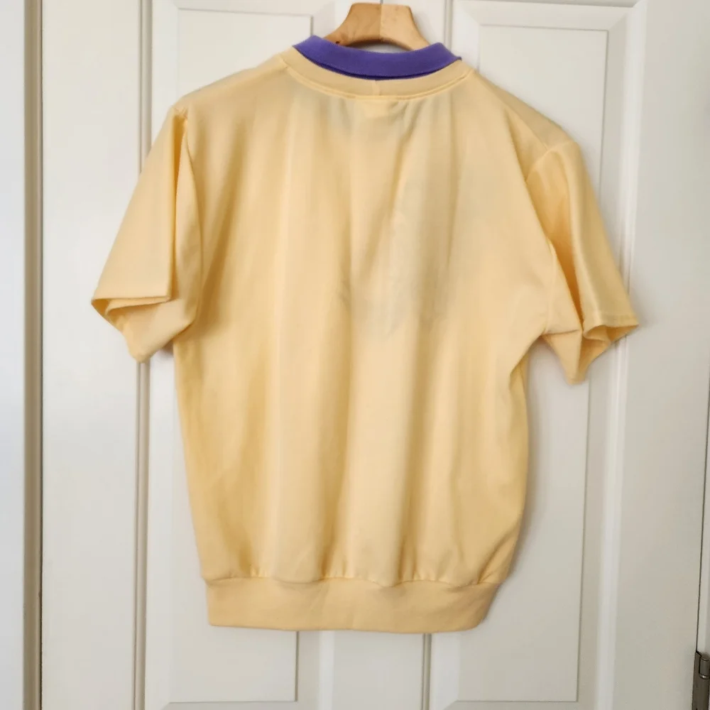 Vintage Haband For Her 80s 90 Granny Yellow Top Purple Collar Short Sleeve Large - Picture 3 of 17